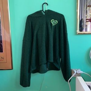 Cropped Draw String Fleece Sweater
